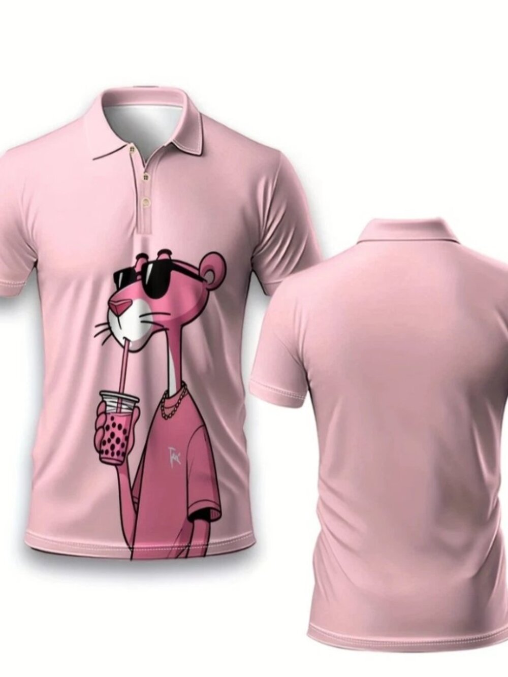 Pink Panther Polo Shirt 3XL Pink Graphic Short Sleeve NWOT Casual Tee
